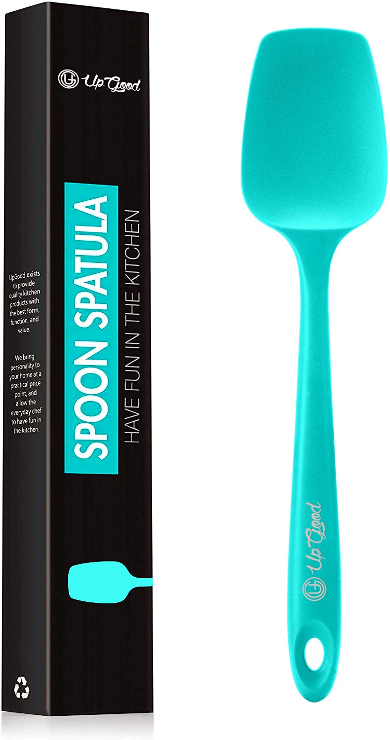 UpGood Silicone Spoon Spatula - 600F Heat-Resistant Non-Stick Rubber Spoonula | Use as Silicone Kitchen Scraper Utensil - Baking and Cooking Strong Stainless Steel Core | UpGood Kitchen Utensils  (Teal) - Image 1